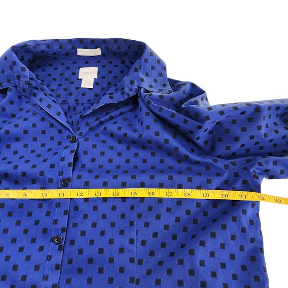 Chicos Womens Shirt Button Up Long Sleeve Non Iron Tunic Size Large Blue Square - Picture 9 of 10
